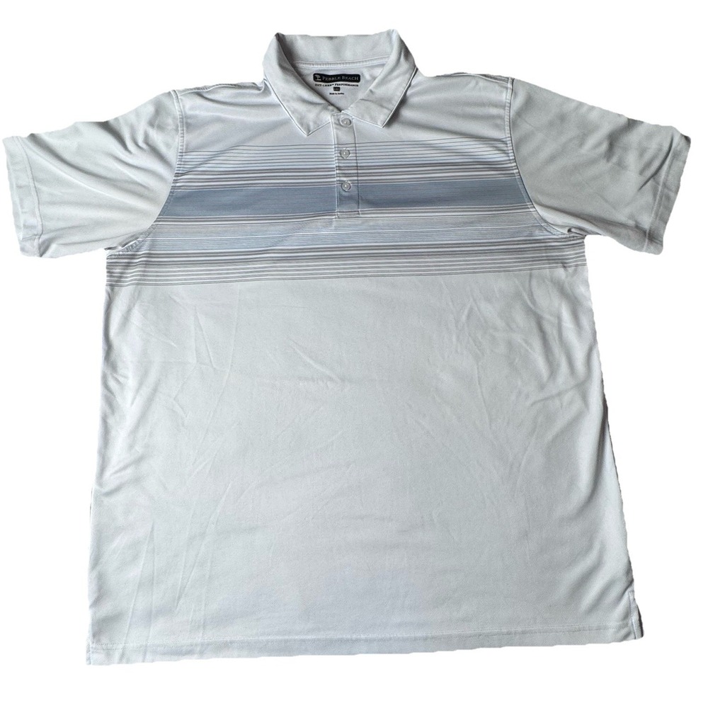 Mens Pebble Beach Dry-Luxe Performance Golf Polo Shirt XXL White Striped